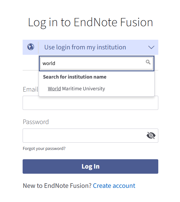 EndNote Fusion log in screen